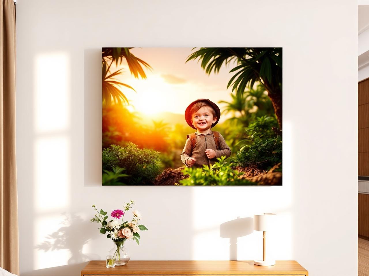 Dinosaur explorer canvas hanging in a sunlit living room